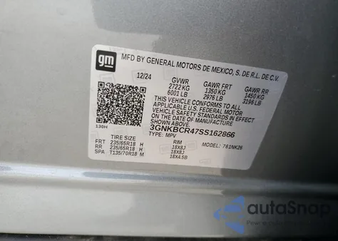 2025 Chevrolet Blazer 2Lt z USA, uszkodzony, nr VIN 3GNKBCR47SS162866